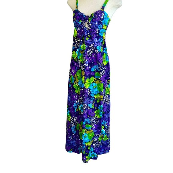 Vintage Hawaiian Floral Rockabilly Tie Front Handmade Maxi Tiki Dress - Picture 2 of 10